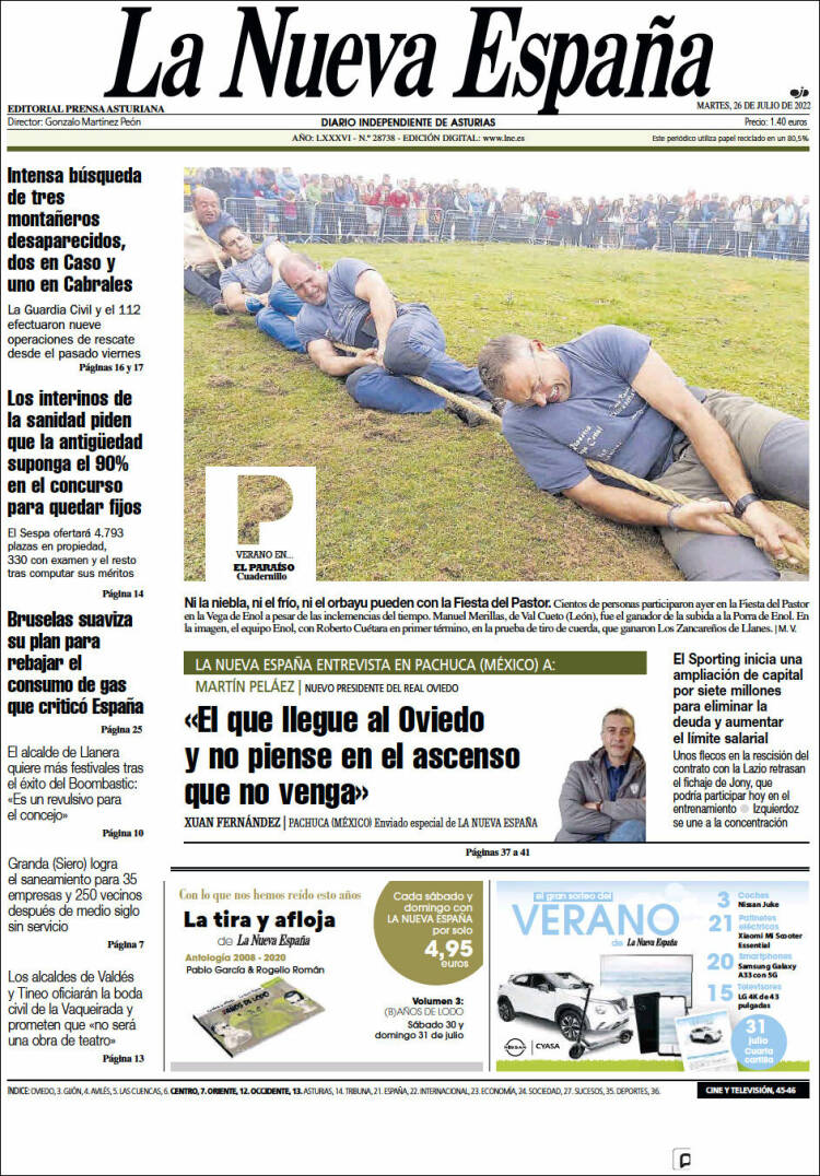 Portada de La Nueva España (España)