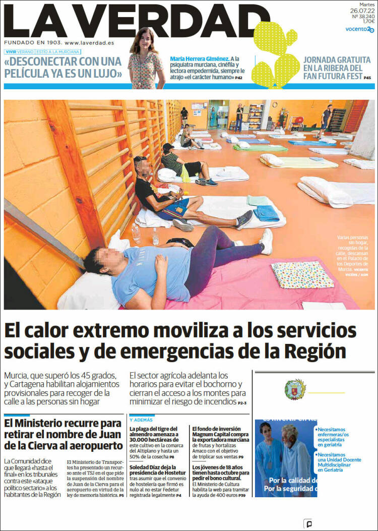 Portada de La Verdad de Murcia (España)