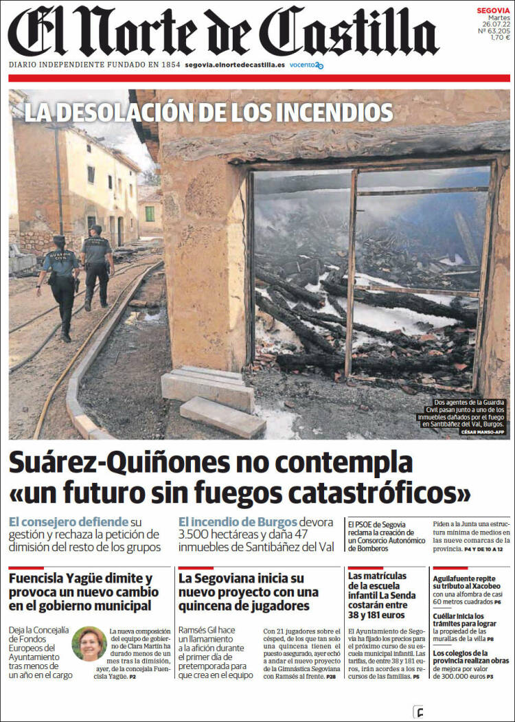 Portada de Norte de Castilla - Segovia (España)