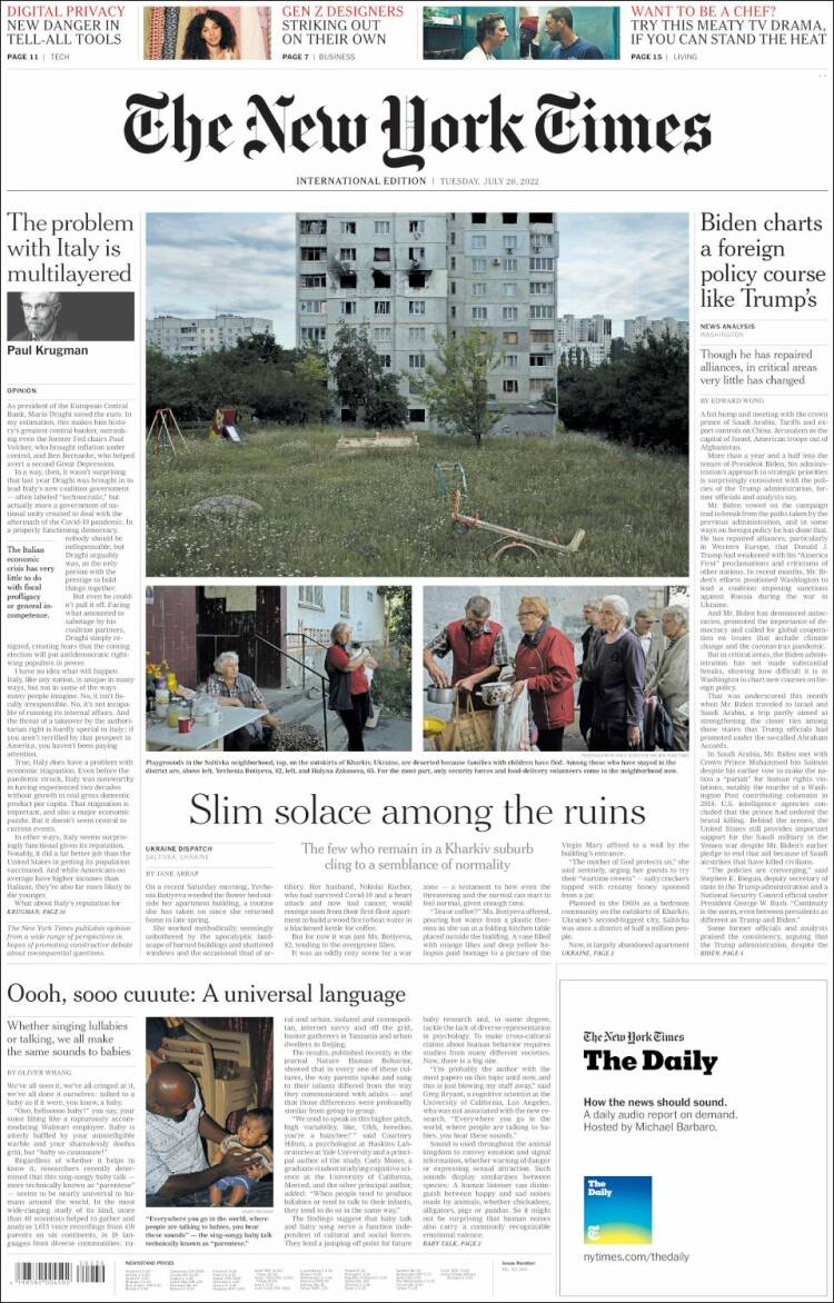 Portada de International New York Times (Europa)