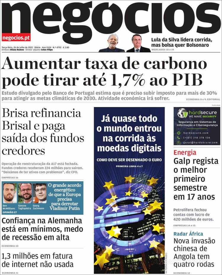 Portada de Jornal de Negócios (Portugal)