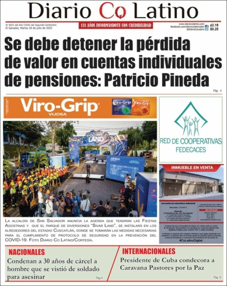 Portada de Diario Co Latino (El Salvador)