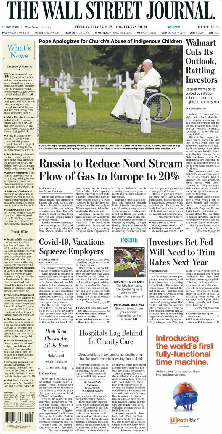 Portada de Wall Street Journal (USA)