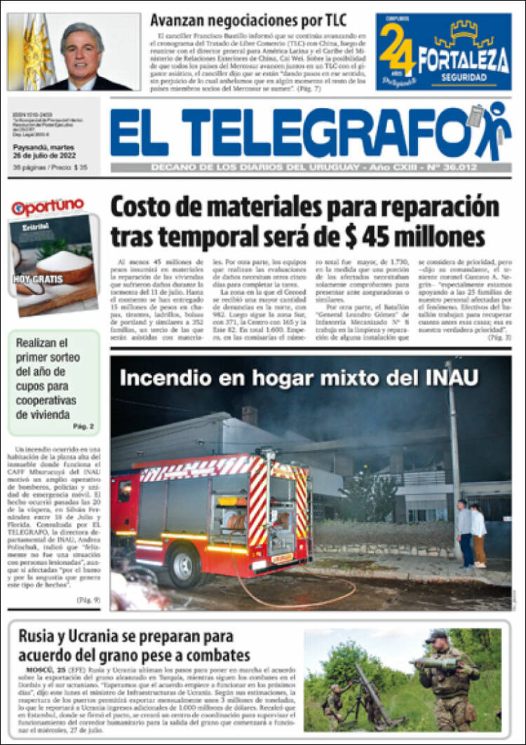 Portada de El Telégrafo (Uruguay)
