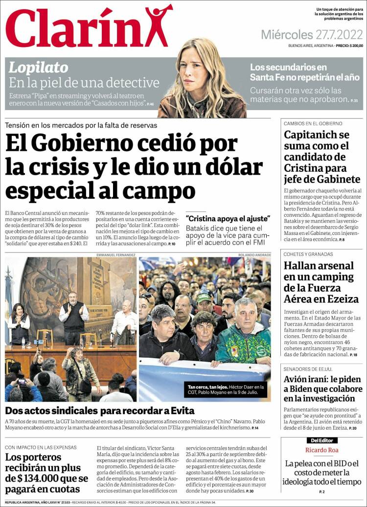 Portada de Clarín (Argentina)