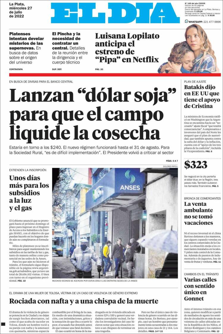 Portada de El Día de la Plata (Argentina)