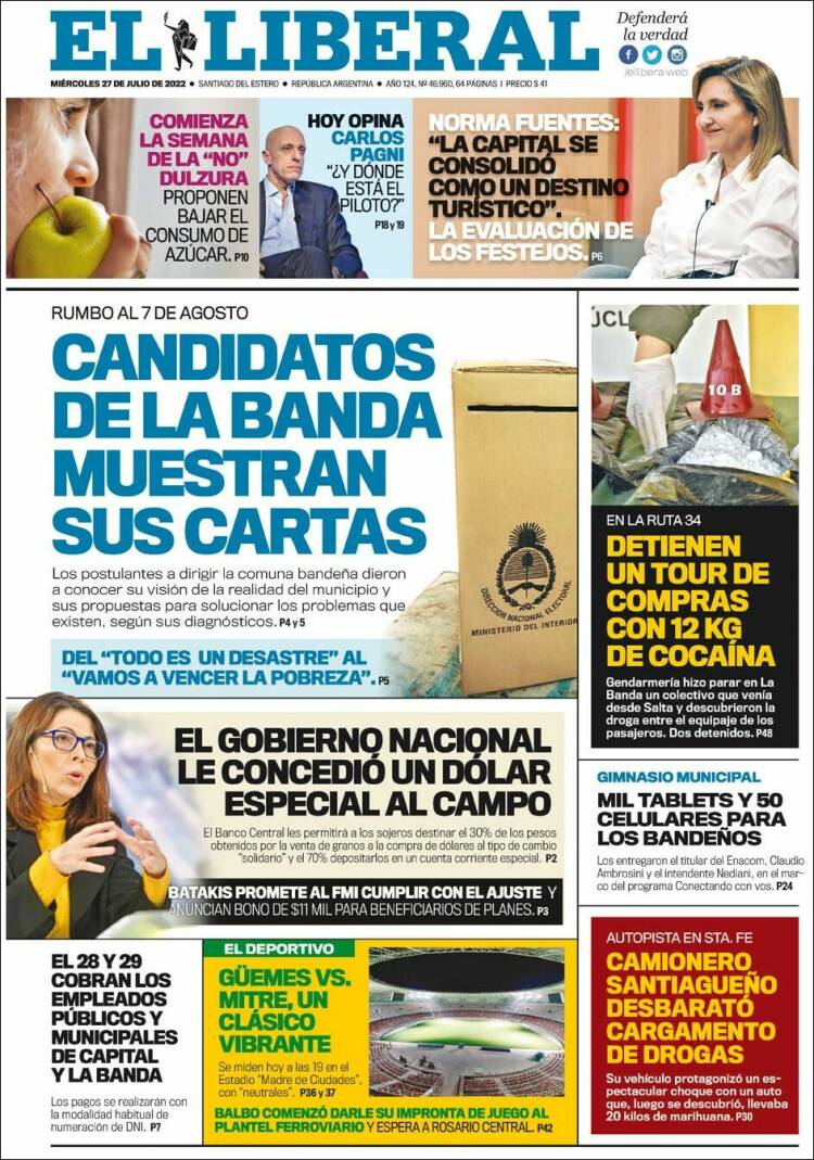 Portada de Diario El Liberal (Argentina)