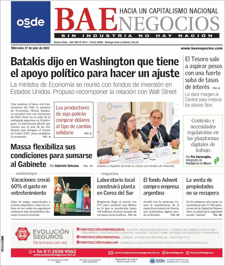 Portada de Buenos Aires Económico (Argentina)