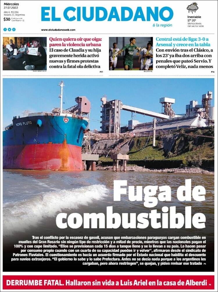 Portada de Diario El Ciudadano (Argentina)