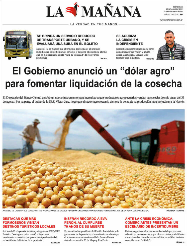 Portada de Diario La Mañana (Argentina)