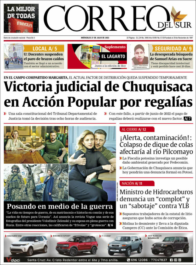 Portada de Correo Sur (Bolivia)