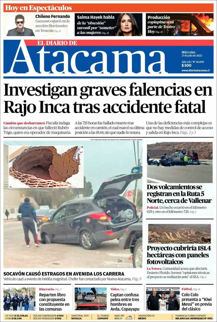 Portada de Diario de Atacama (Chile)