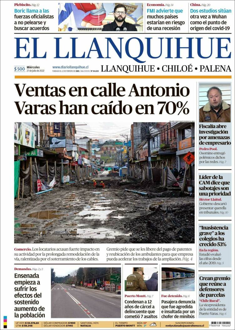 Portada de El Llanquihue (Chile)