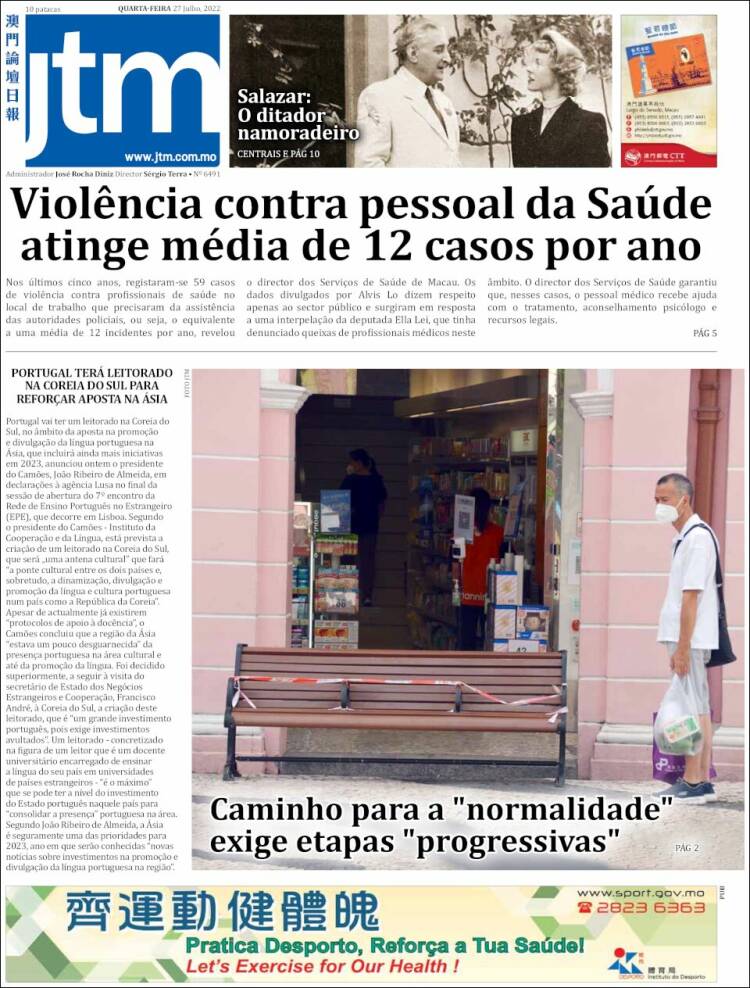 Portada de Jornal Tribuna de Macau (China)
