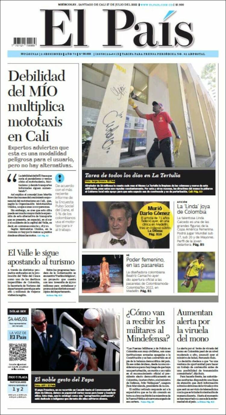 Periódico El País - Cali (Colombia). Periódicos de Colombia. Edición de ...