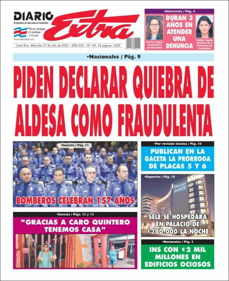 Periódico Diario Extra (Costa Rica). Periódicos de Costa Rica. Edición ...