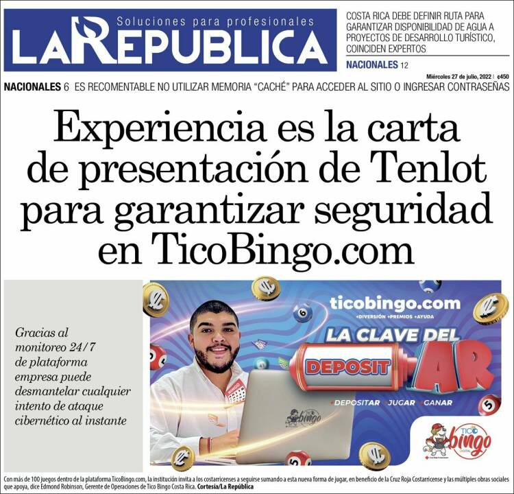 Portada de La República (Costa Rica)