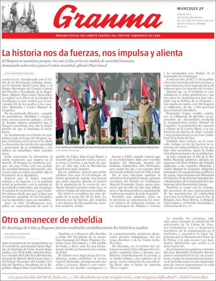 Portada de Granma (Cuba)