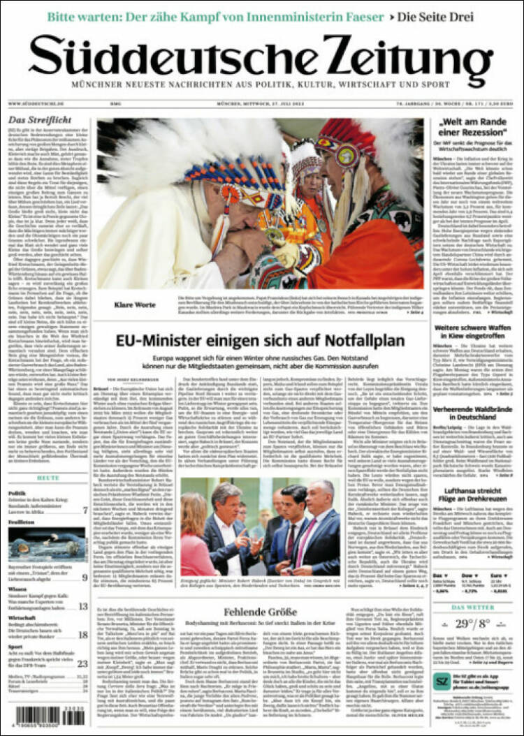 Portada de Sueddeutsche (Alemania)