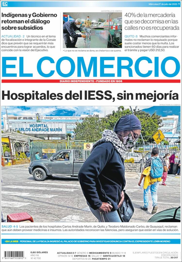 Portada de El Comercio (Ecuador)