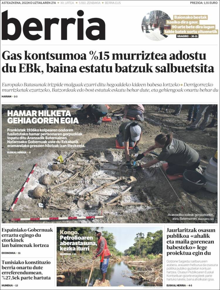 Portada de Berria (Espa&ntilde;a)