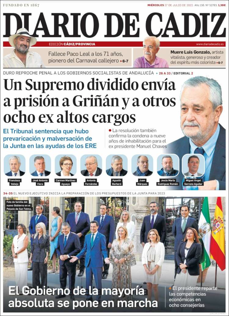 Portada de Diario de Cádiz (Espa&ntilde;a)
