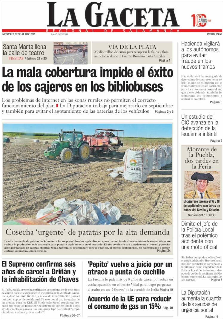 Portada de La Gaceta de Salamanca (Espa&ntilde;a)