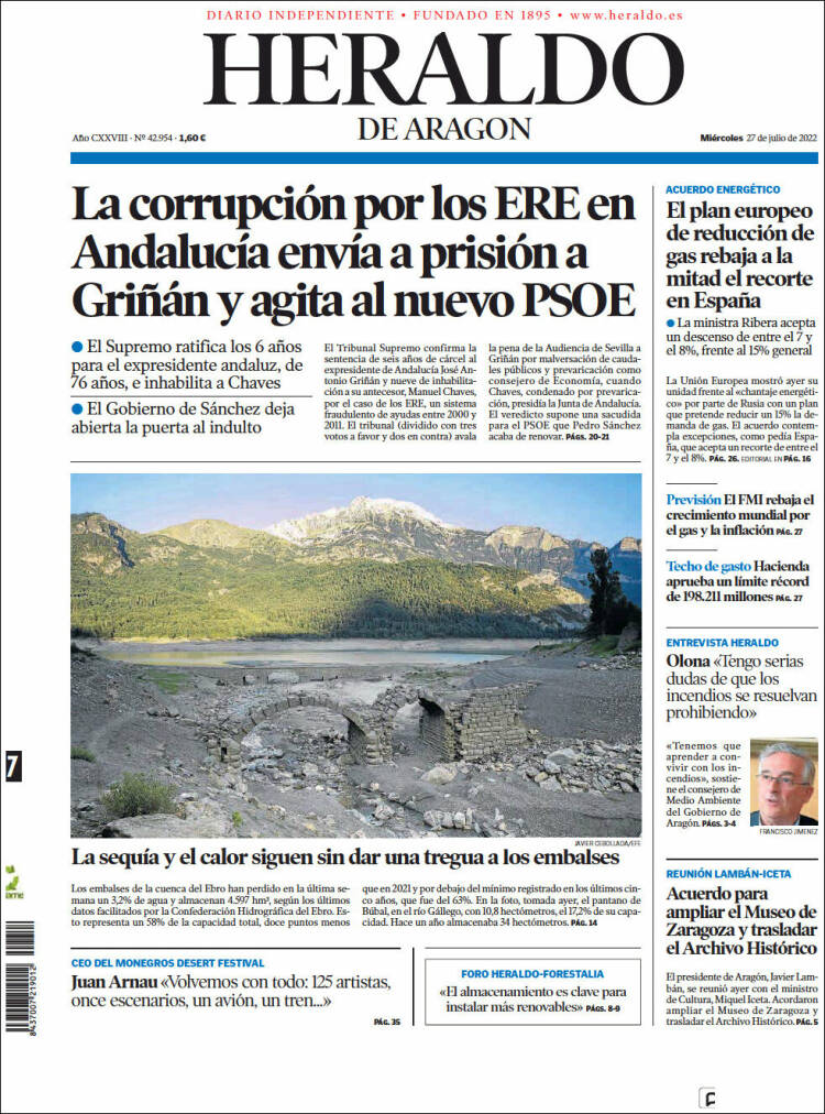 Portada de Heraldo de Aragón (España)