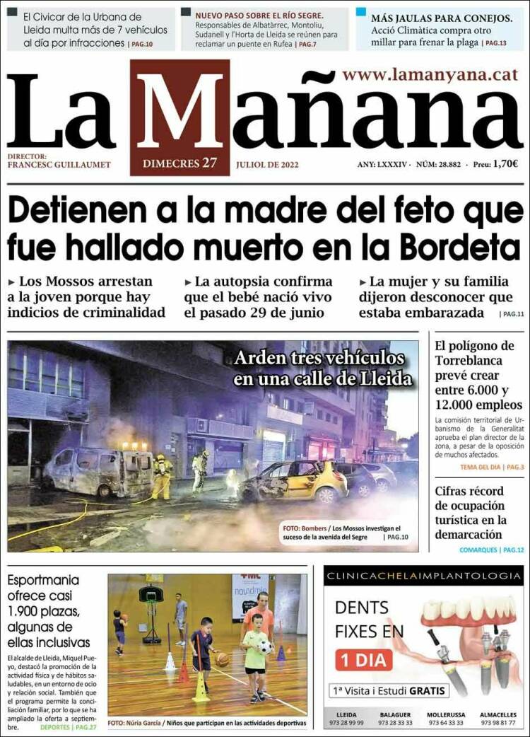 Portada de La Mañana - Diari de Ponent (Espa&ntilde;a)