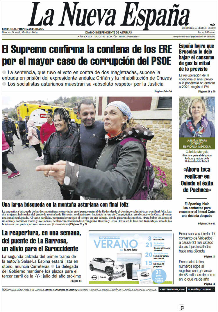 Portada de La Nueva España (Espa&ntilde;a)