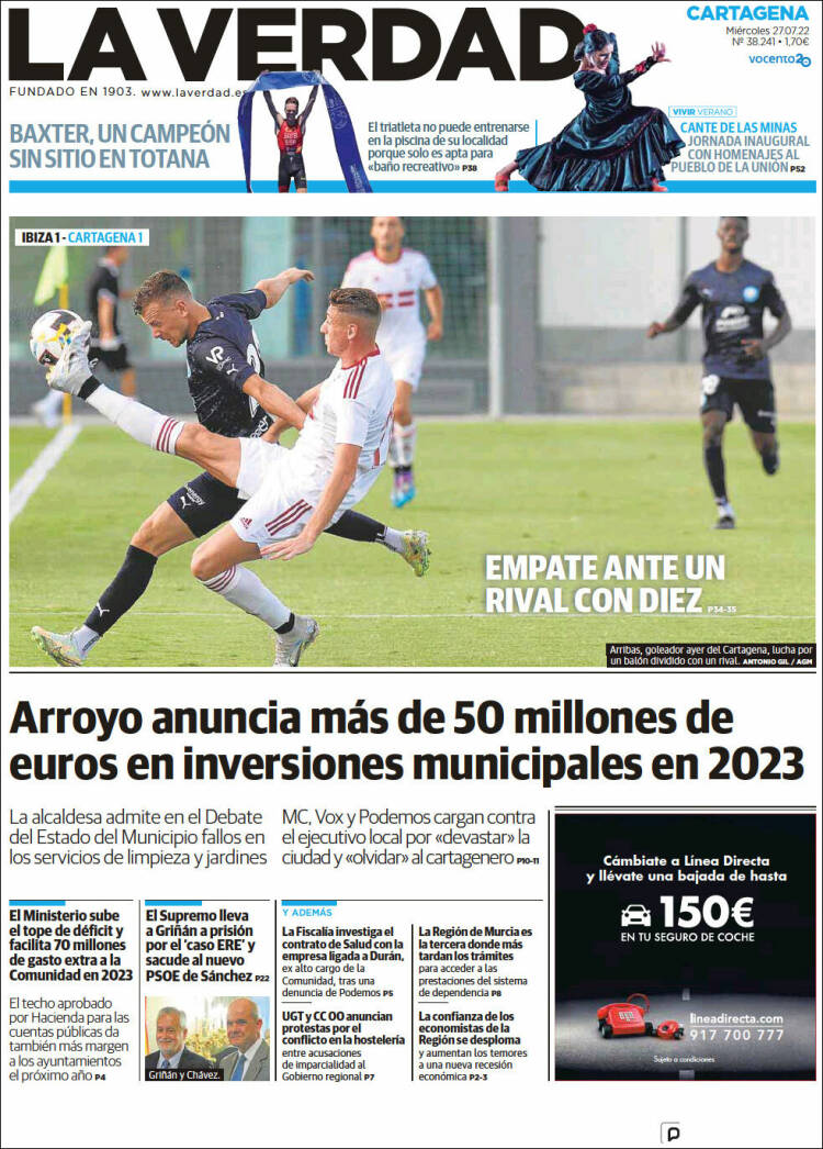 Portada de La Verdad de Cartagena (Espa&ntilde;a)