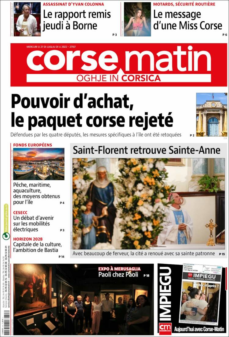 Portada de Corse-Matin (France)