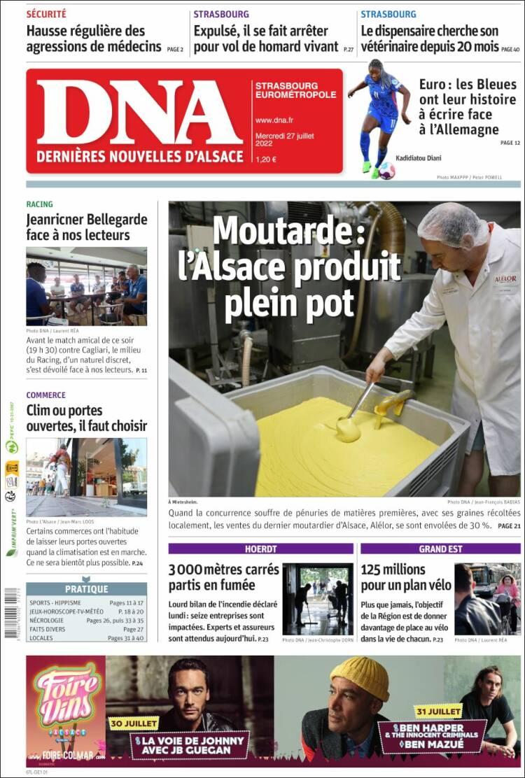 Portada de Les Dernières Nouvelles d'Alsace (France)
