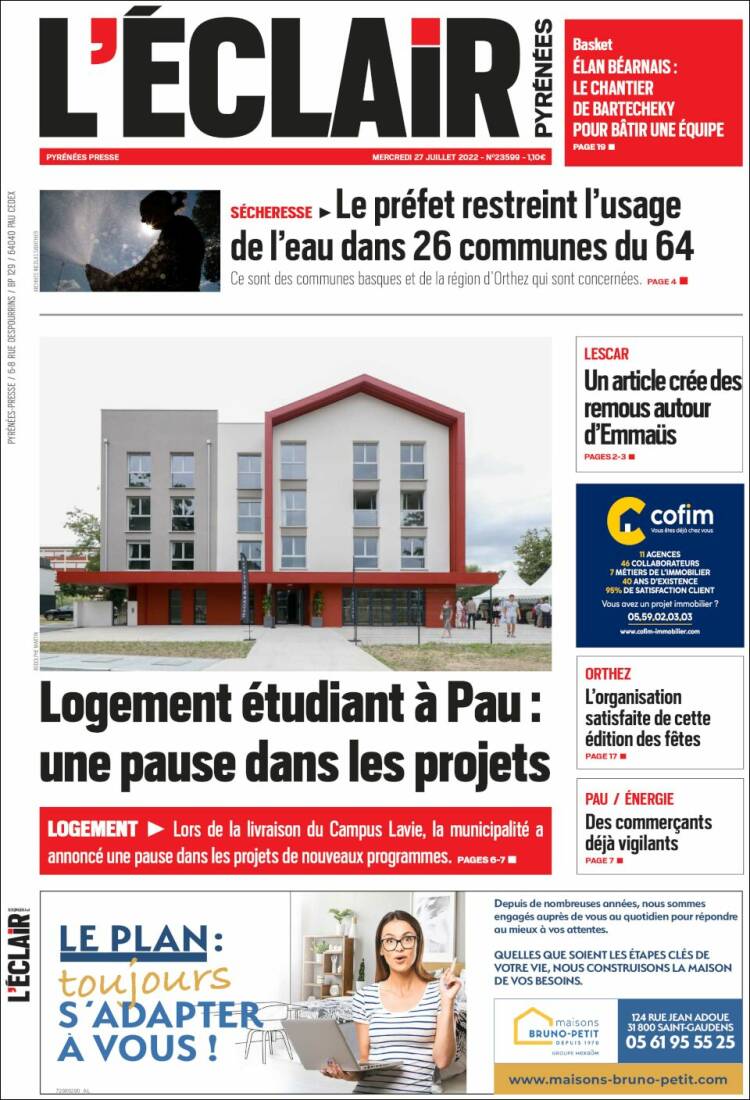 Portada de L'Eclair des Pyrénées (France)
