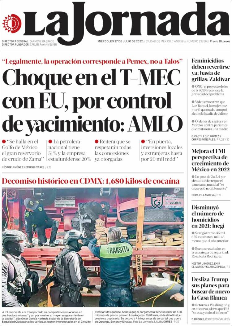 Portada de La Jornada (M&eacute;xico)