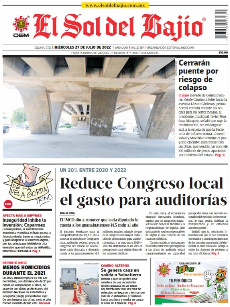 Portada de El Sol del Bajio (M&eacute;xico)