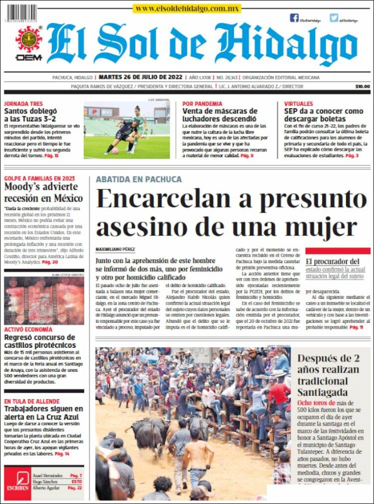 Portada de El Sol de Hidalgo (M&eacute;xico)