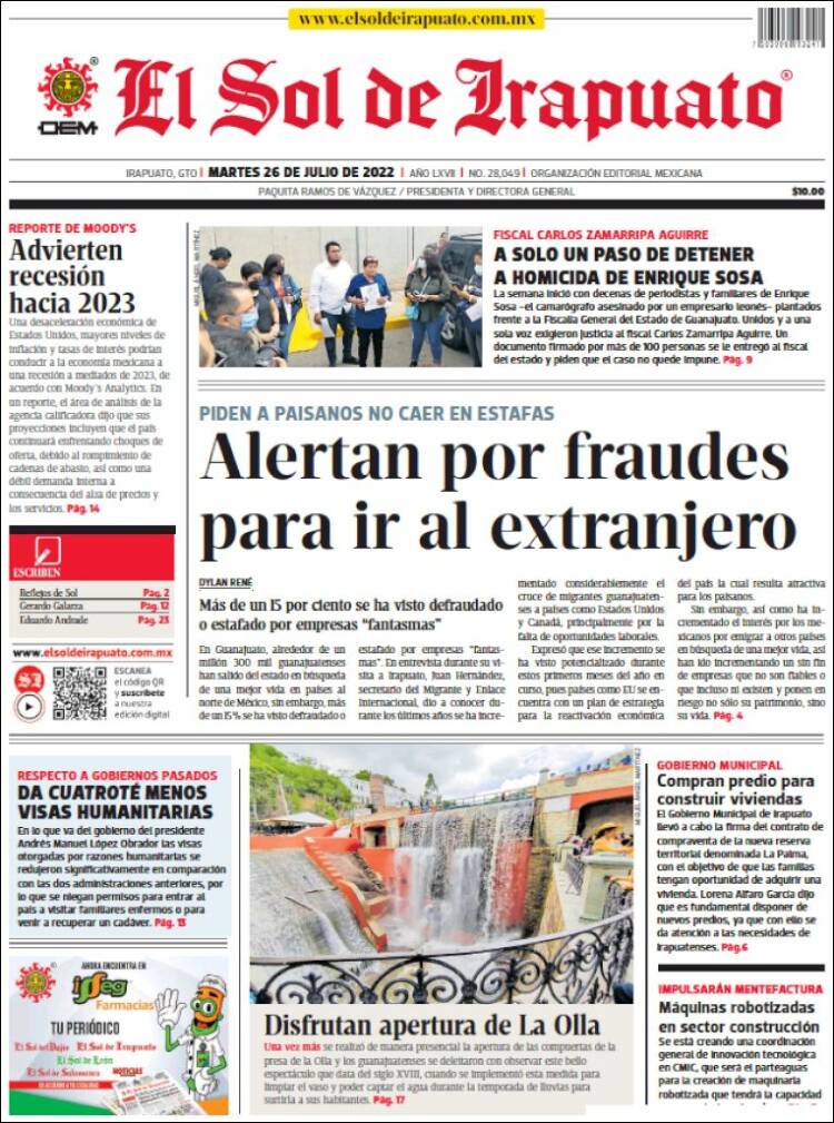 Portada de El Sol de Irapuato (M&eacute;xico)