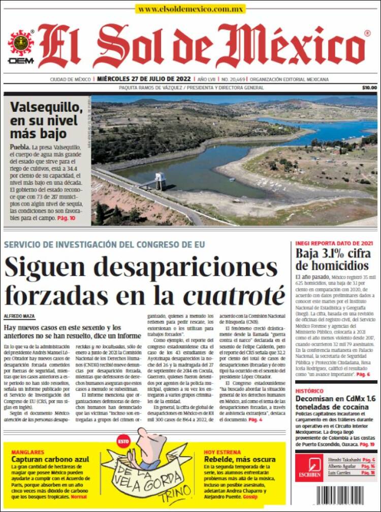 Portada de El Sol de México (M&eacute;xico)