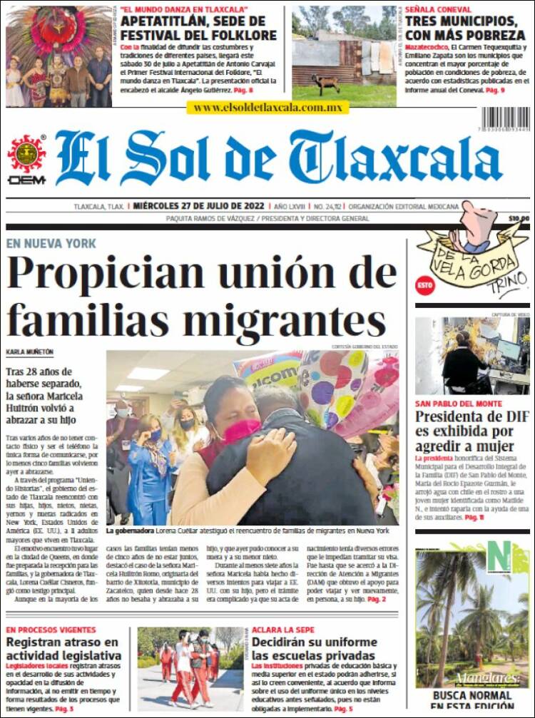 Portada de El Sol de Tlaxcala (M&eacute;xico)
