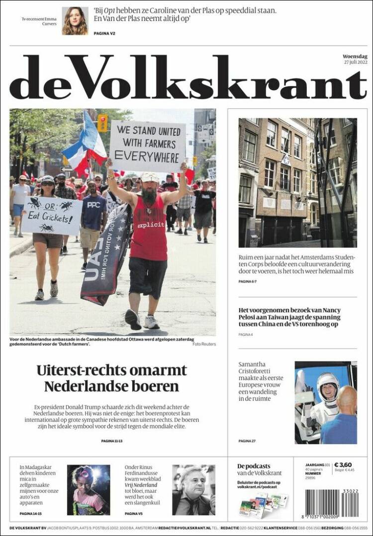 Portada de De Volkskrant (Pa&iacute;ses Bajos)
