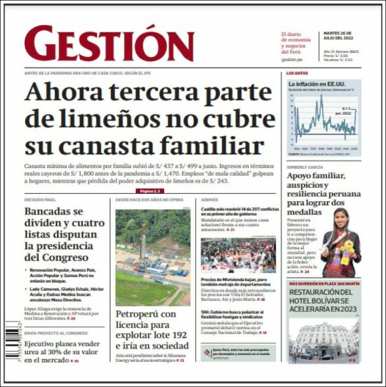 Portada de Diario Gestión (Per&uacute;)