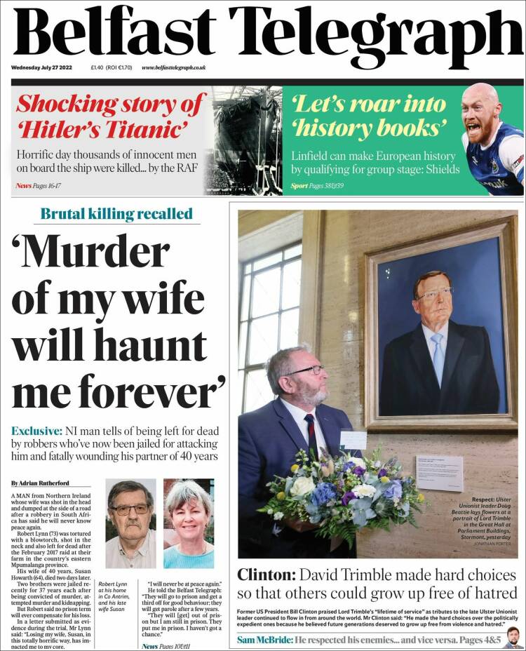 Portada de Belfast Telegraph (Reino Unido)