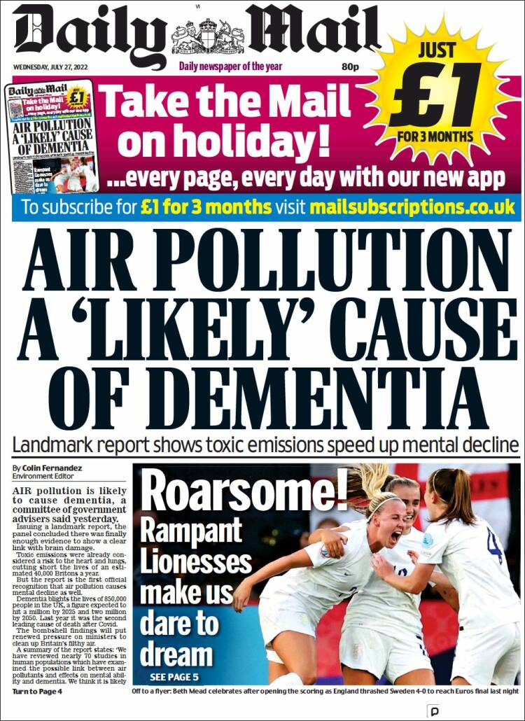 Portada de Daily Mail (Reino Unido)