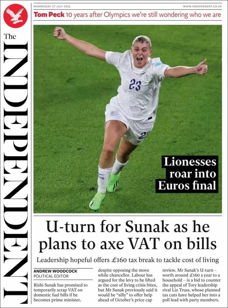 Portada de The Independent (Reino Unido)