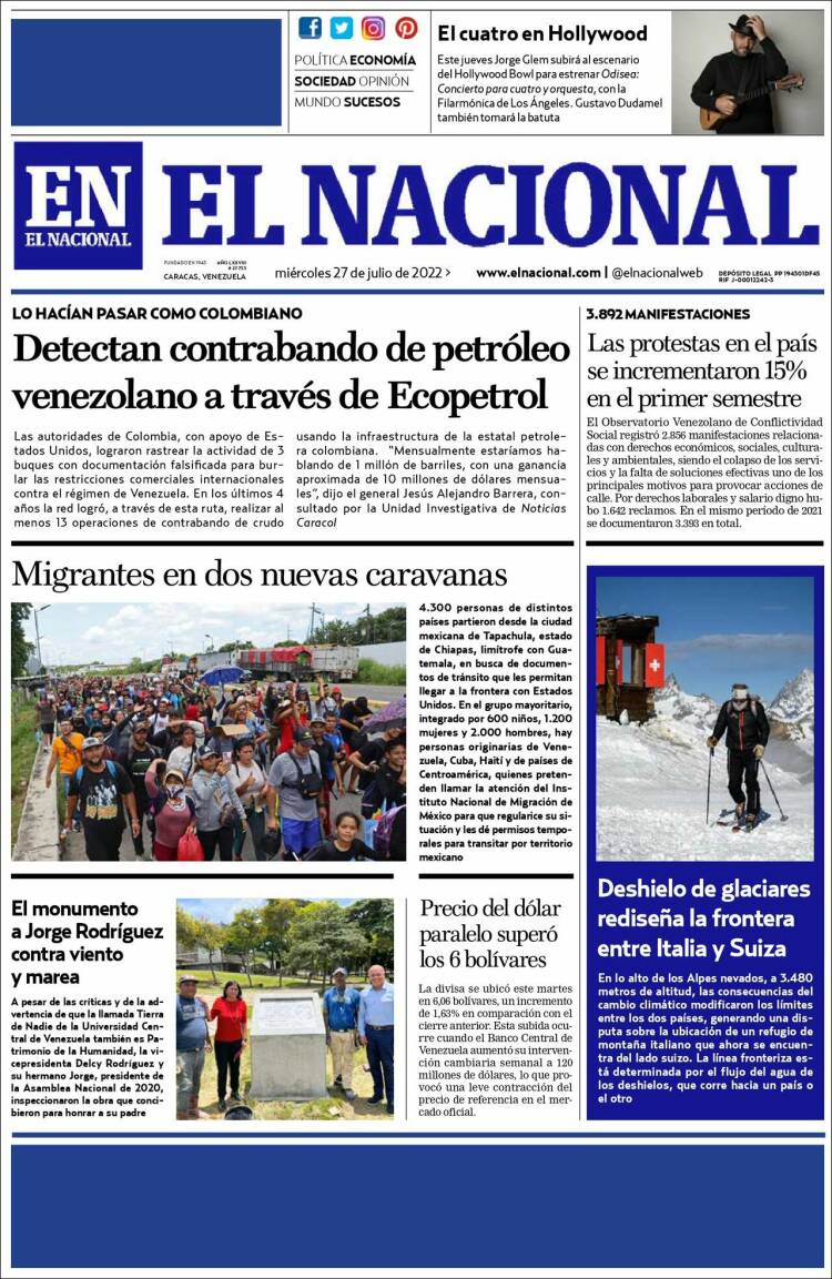 Portada de El Nacional (Venezuela)