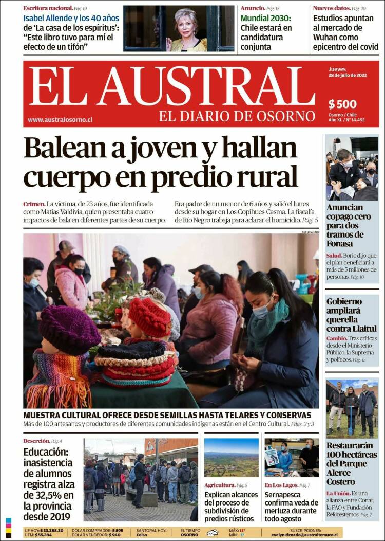 Portada de El Austral de Osorno (Chile)