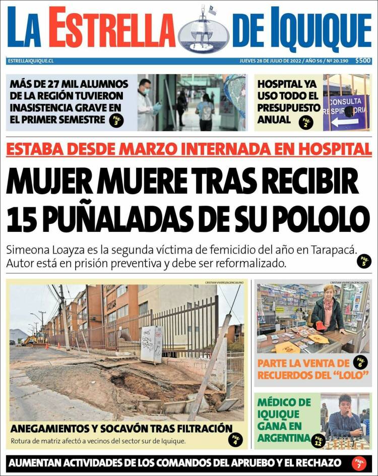 Portada de La Estrella de Iquique (Chile)