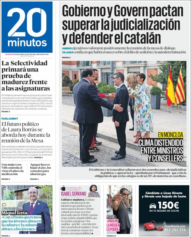 Portada de 20 Minutos - Barcelona (España)