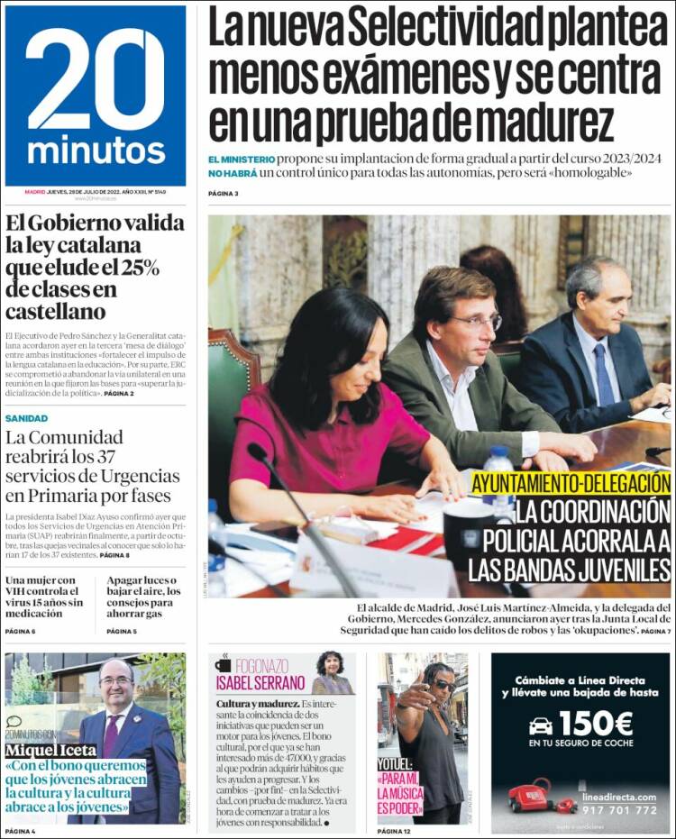 Portada de 20 Minutos - Madrid (España)